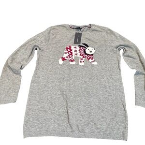Tommy Hilfiger Nordic Style Polar Bear Sweater Large Gray Red‎ Cotton Wool Blend